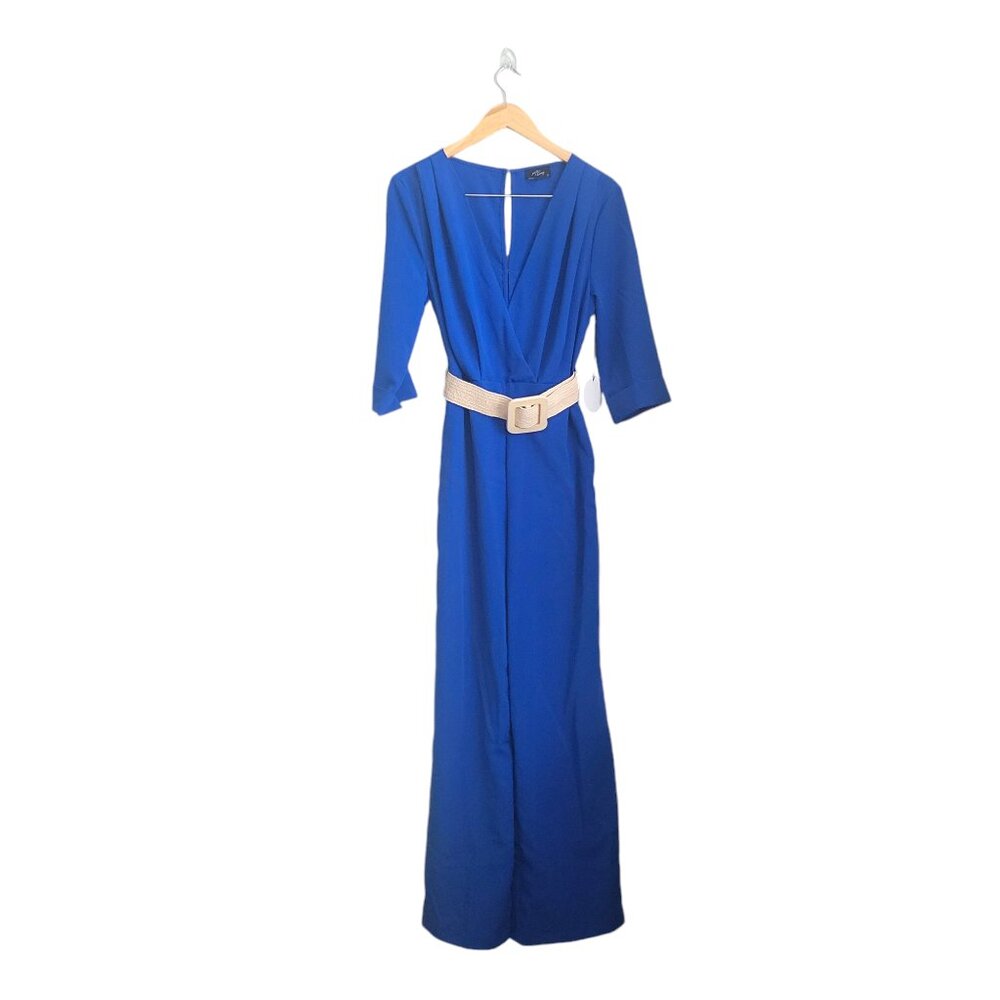 Milk & Honey Classic half sleeves V neck Jumpsuit Color Navy Blue